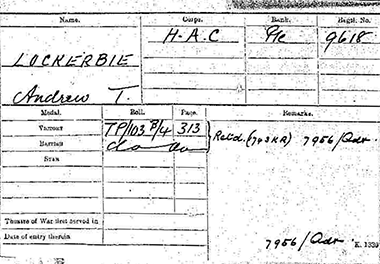 The medal card of Private A T Lockerbie