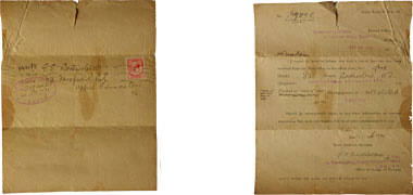 Letter announcing Andrew Lockerbie missing in action