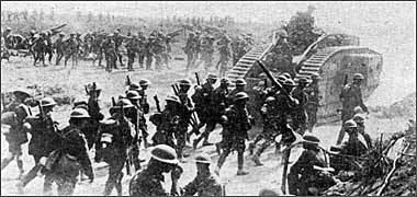 British tank and troops on the move