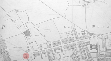 The location of Lisson Grove and Baker Street North on Richard Horwood&rsquo;s 1790s map of London – photographed with permission in the British Library
