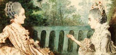 A detail from a painting by Carmontelle of Mme Joseph Philippe de Br&eacute;get with Mme de Cassini – courtesy of Wikipedia