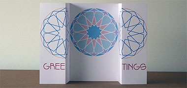 An A6 sized, double-folded card, shown open