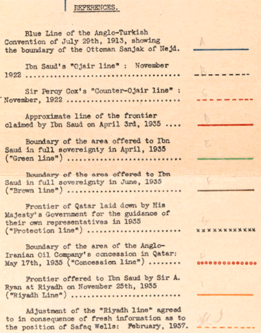 References on the oil map of Qatar and part of Saudi Arabia – courtesy of the British Library