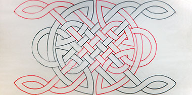 Sketch study for an interwoven Celtic pattern – inks on tracing paper