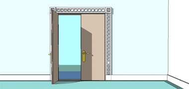 A room detailed with doorway in the centre of a wall