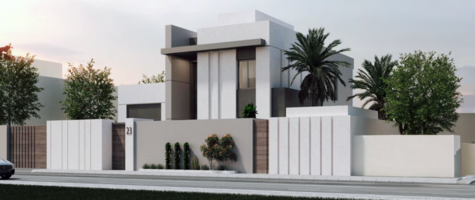 Developed screenshot of the front perspective of QDB's smallest Modern Inventive house