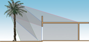 Alternative shade patterns from different sun heights with palm tree