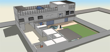 View of the front boundary house from the garden side