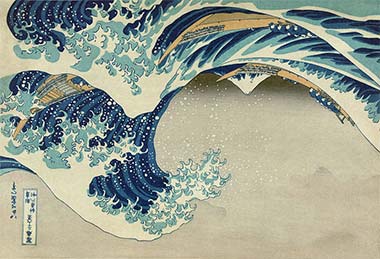 Hokusai’s woodcut of ‘The Wave’ reflected along its horizontal axis