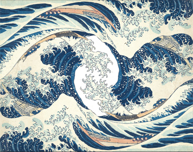 Hokusai’s woodcut of ‘The Wave’ reflected along its horizontal axis