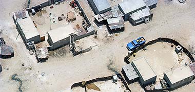 Detail of a barasti layout from the air, August 1976