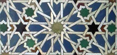 Detail of six-point geometric tilework at the Alc&aacute;zar, Seville