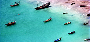 Fishing boats drawn up on the foreshore in 1972