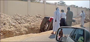 Another car off the road, this time in a ditch