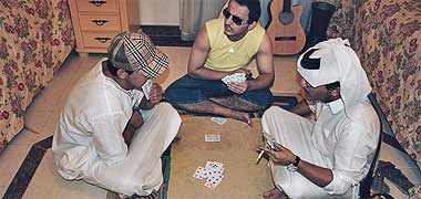 Playing cards in the evening