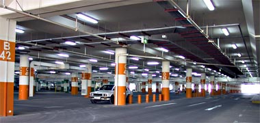 The customer parking area below a shopping mall