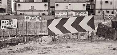 Warning signs at an entrance to a building site