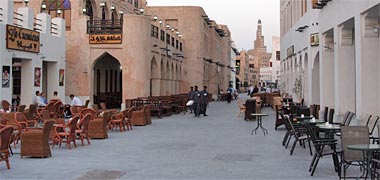 Caf&eacute;fes in the redeveloped area of the old suq