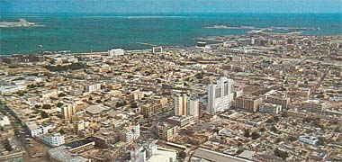 An aerial view over the centre of Doha