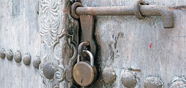 A bolt securing an old door, Bastakia, Dubai, 1975