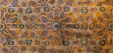 Patterning on an embossed leather panel displayed in the Victoria and Albert Museum, London