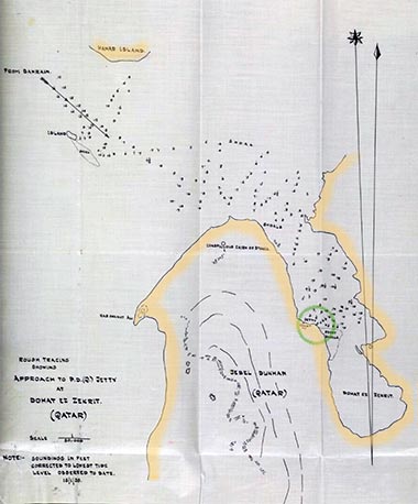 A rough tracing showing the approaches to the jetty at Zekrit bay