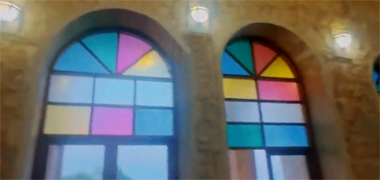 The entrance doors to the leaning mosque at al-Shahaniyah