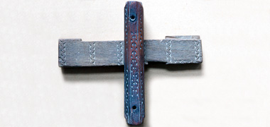 A traditional door handle, lock and bolt