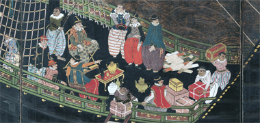 Detail from a screen attributed to Kano Domi – courtesy of Wikipedia