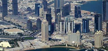 An aerial view of the end of the New District of Doha