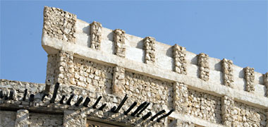 An acute corner of a wall in the redeveloped Doha suq