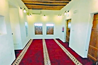 Internal view of the restored mosque at Umm al-Quhab al-&rsquo;Atiq, December 2024 – permission requested from Gulf Times