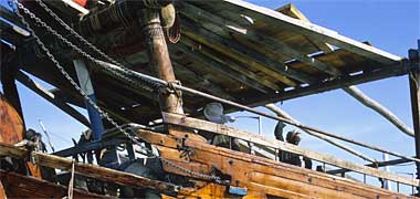Steering chains leading to the aft deck of a country craft