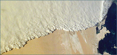 A sand storm sweeping down the peninsula near the Inland Sea courtesy of Nasa