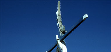 A sawfish bill used to decorate a vertical pole on deck