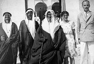 Sheikh Abdullah bin Jassim al-Thani with his sons, right to left, Sheikh Ali and Sheikh Hamad, 1946