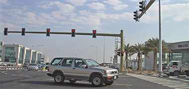 American-style traffic lights controlling a junction