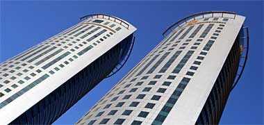 Twin curved towers on the New District of Doha