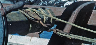 A detail of the steering wheel arrangement of a country craft